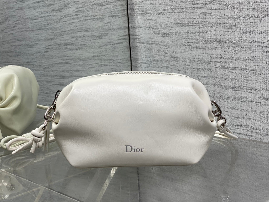 Dior 26 Bow Pouch 20cm in White Lambskin