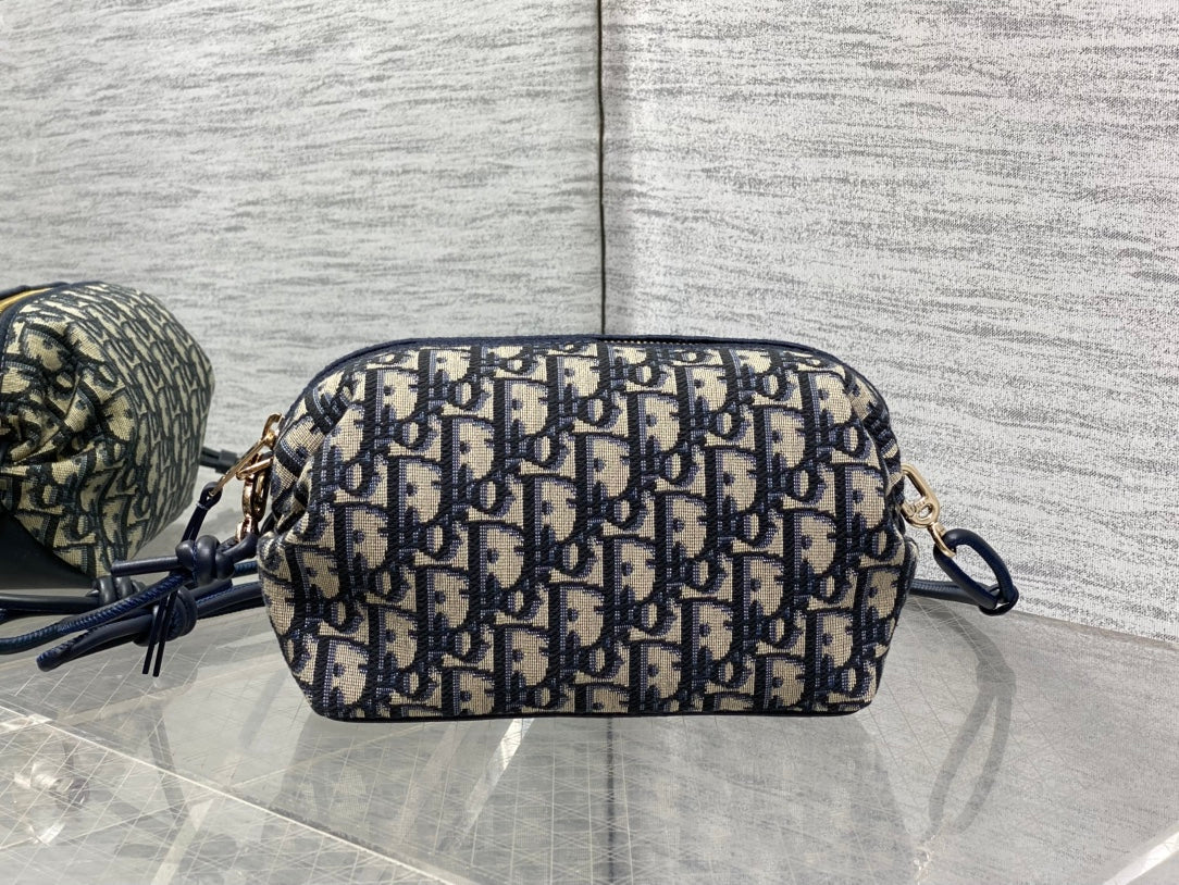 Dior 26 Bow Pouch 20cm in Blue Jacquard Lambskin