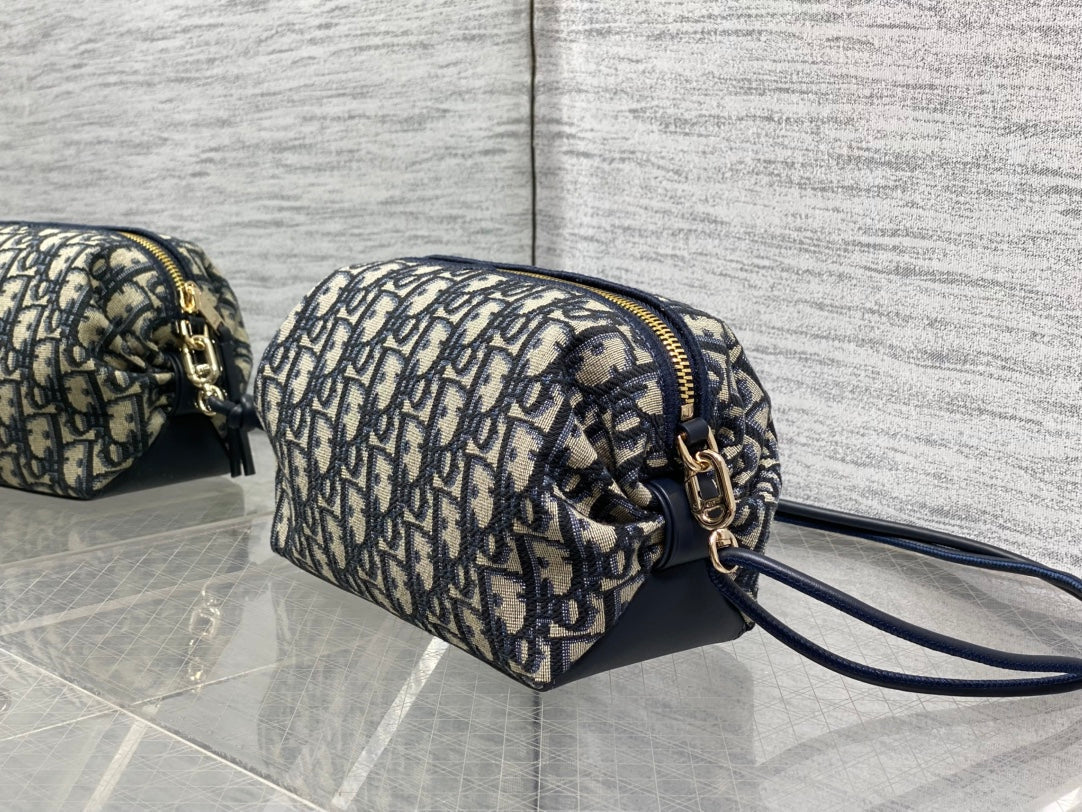 Dior 26 Bow Pouch 20cm in Blue Jacquard Lambskin