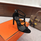 HM 26ss High Heels Sandals 70 Black Suede 686011