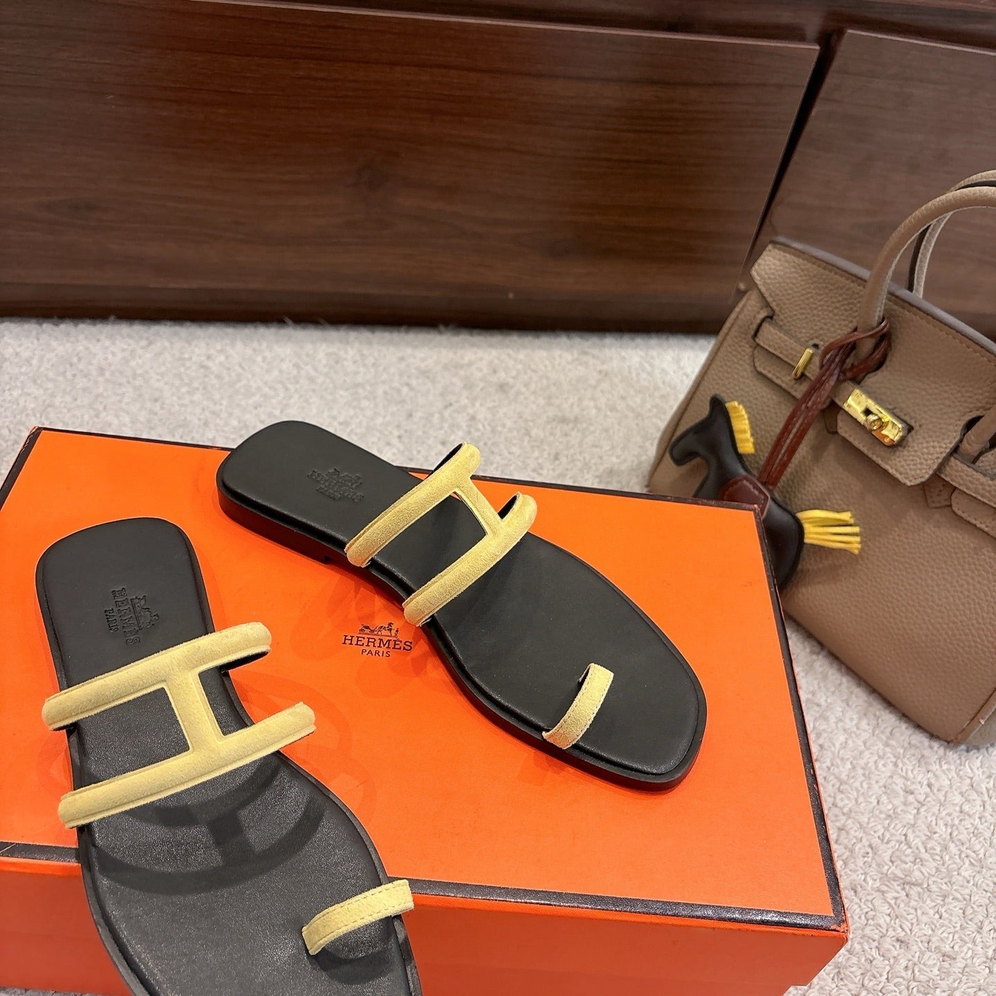 Hermes Georgia Sandals Lemon Yellow in Suede 685983