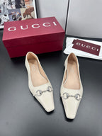 Gucci 26 Vittoria Horsebit Ballet Flats White in Leather 688311