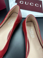 Gucci 26 Vittoria Horsebit Ballet Flats Red in Leather 688310