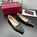 Gucci 26 Vittoria Horsebit Ballet Flats Black in Leather 688309