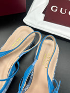 Gucci Horsebit Slingback Blue in Denim 688320