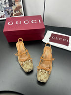 Gucci Horsebit Slingback Brown in Denim 688319