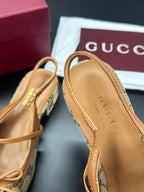Gucci Horsebit Slingback Brown in Denim 688319