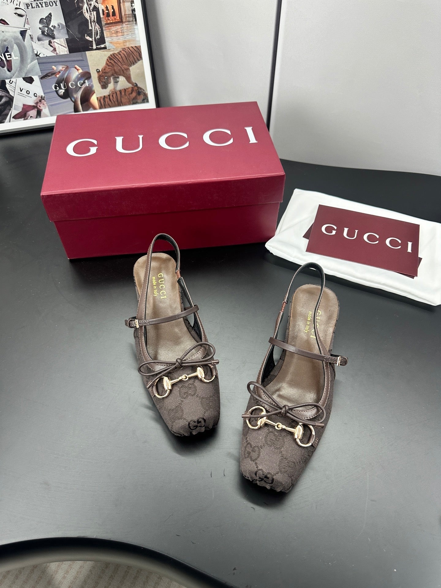 Gucci Horsebit Slingback Chocolate in Denim 688318