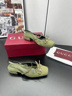 Gucci Horsebit Slingback Green in Denim 688317