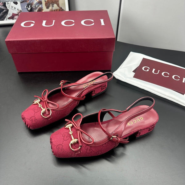 Gucci Horsebit Slingback Red in Denim 688316