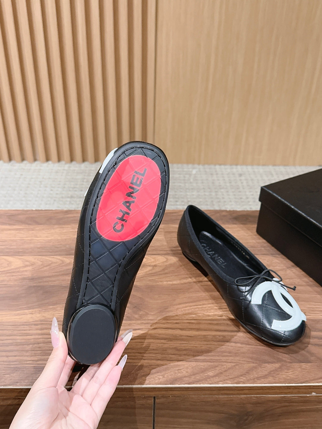 Chanel   Cambon Ballet Flats Black White in Lambskin 692528