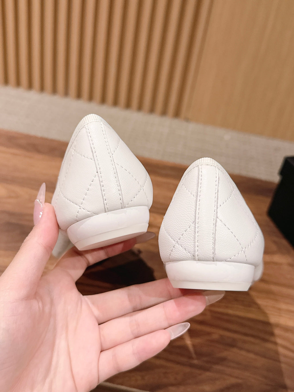 Chanel   Cambon Ballet Flats White Black in Lambskin 692527