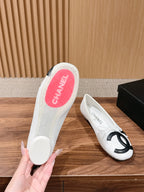 Chanel   Cambon Ballet Flats White Black in Lambskin 692527