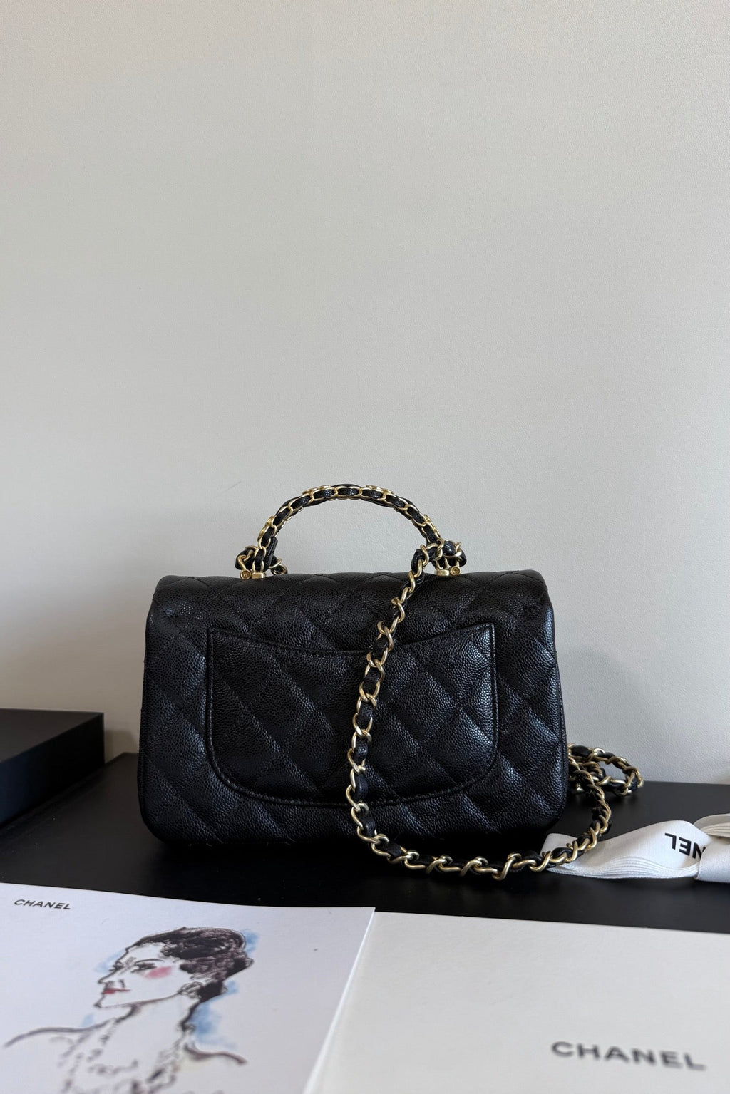Chanel Mini Flap Handle 19.5cm Black in Caviar leather 284669