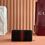 Gucci Web Trademark Zip Around Wallet Black in Cowhide 284918