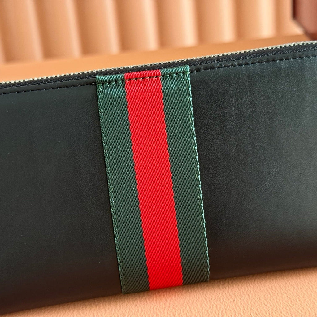 Gucci Web Trademark Zip Around Wallet Black in Cowhide 284918