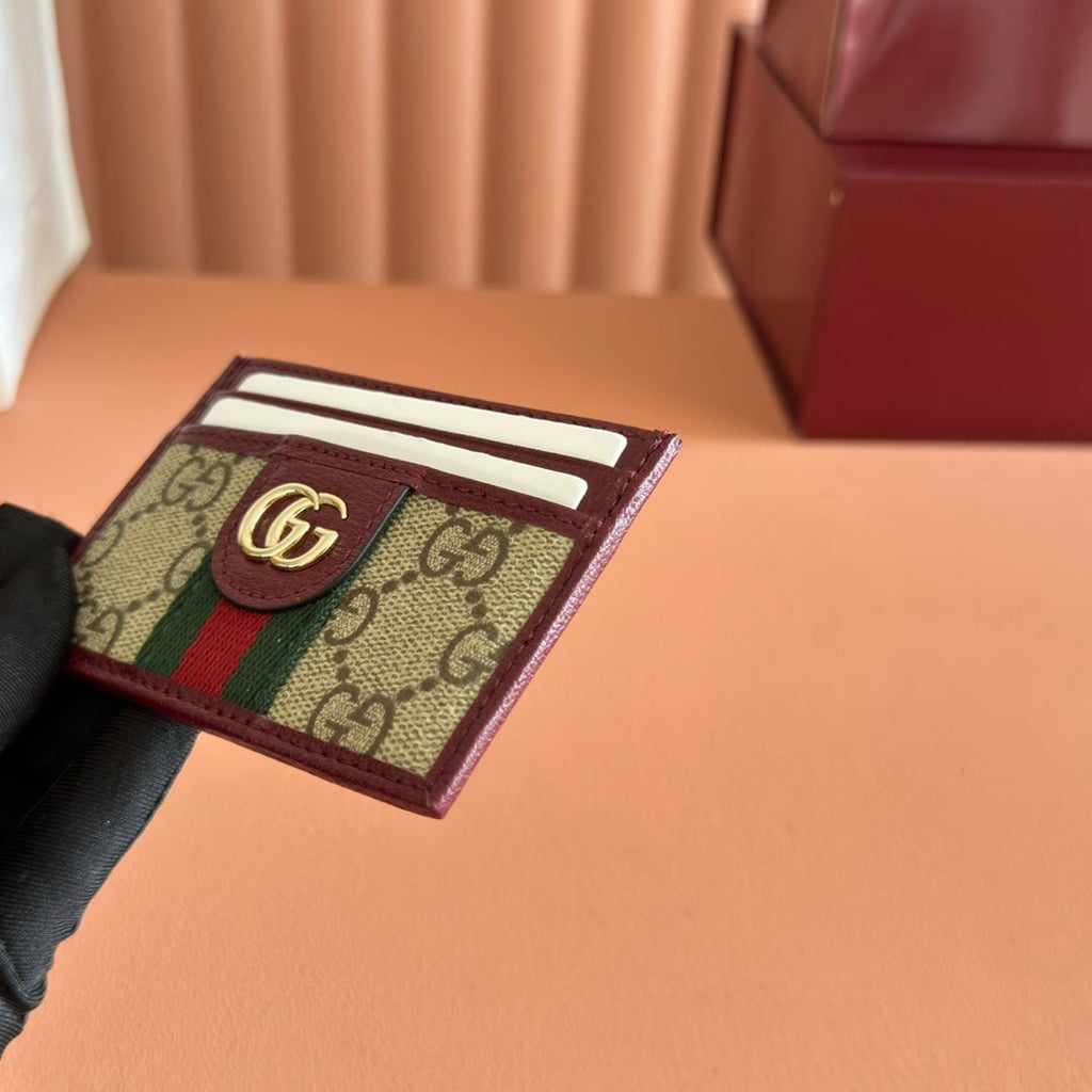 Gucci Ophidia Card holder Dark Brown Beige in Soft GG Supreme 285046