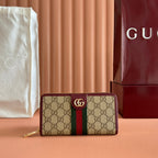 GG Ophidia Wallet 19.5 Dark Brown Beige in Soft GG Supreme 285050