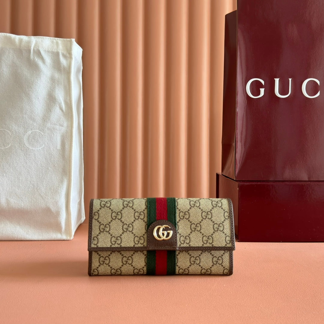Gucci Ophidia Continental Wallet 19 Brown Beige in Soft GG Supreme 285062