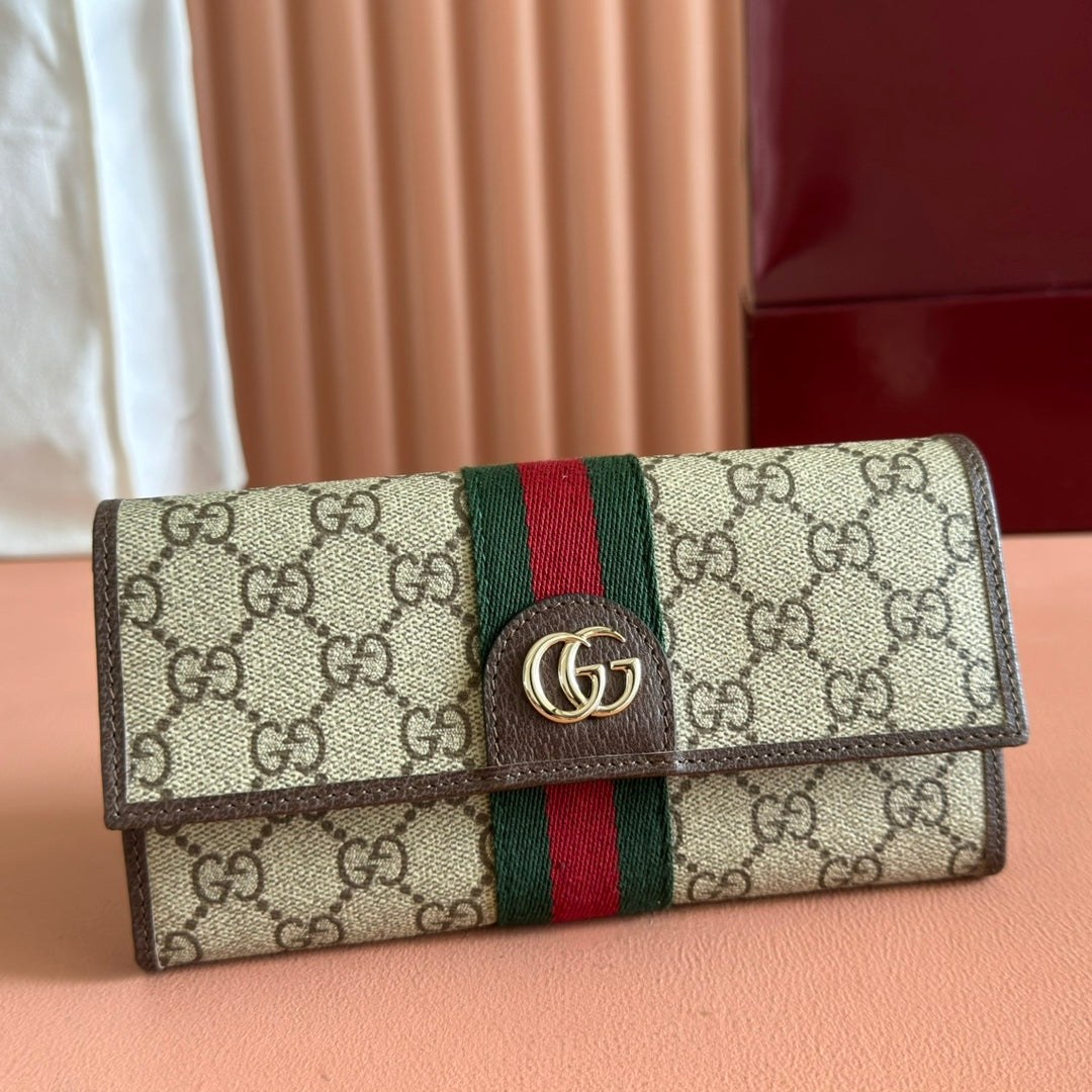 Gucci Ophidia Continental Wallet 19 Brown Beige in Soft GG Supreme 285062