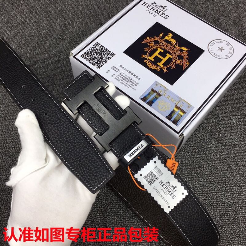 HM   Belt 38mm Black Cowhide Black Buckle 620252