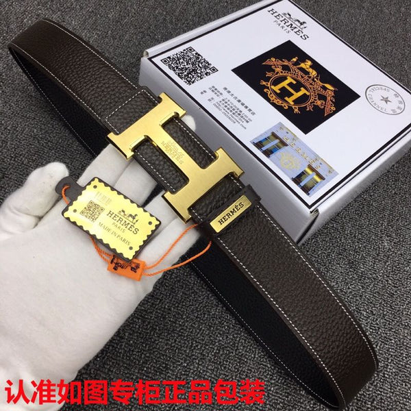 HM   Belt 38mm Black Cowhide Gold Buckle 620253