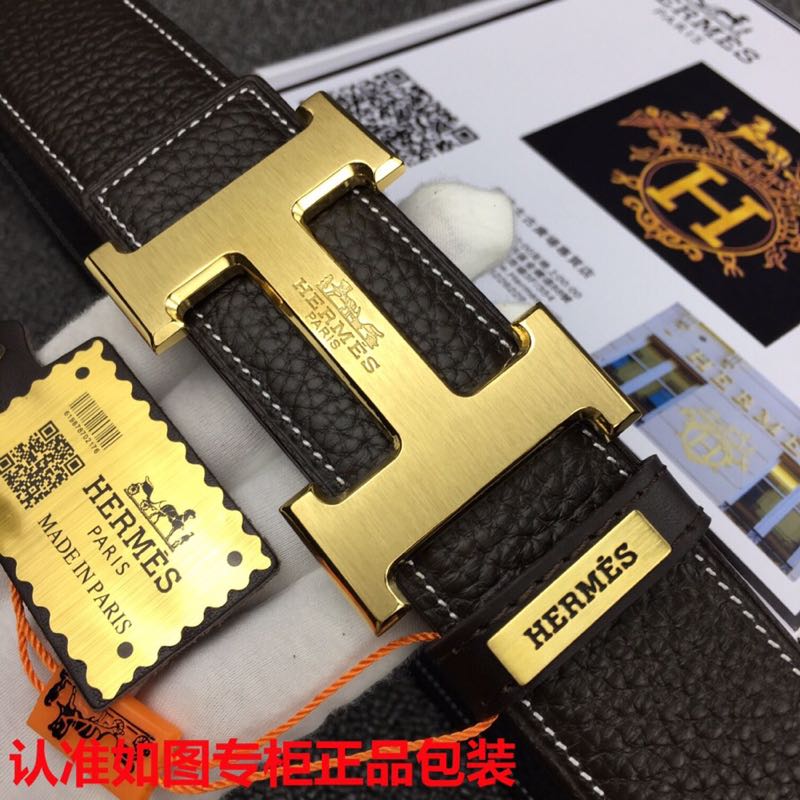 HM   Belt 38mm Black Cowhide Gold Buckle 620253