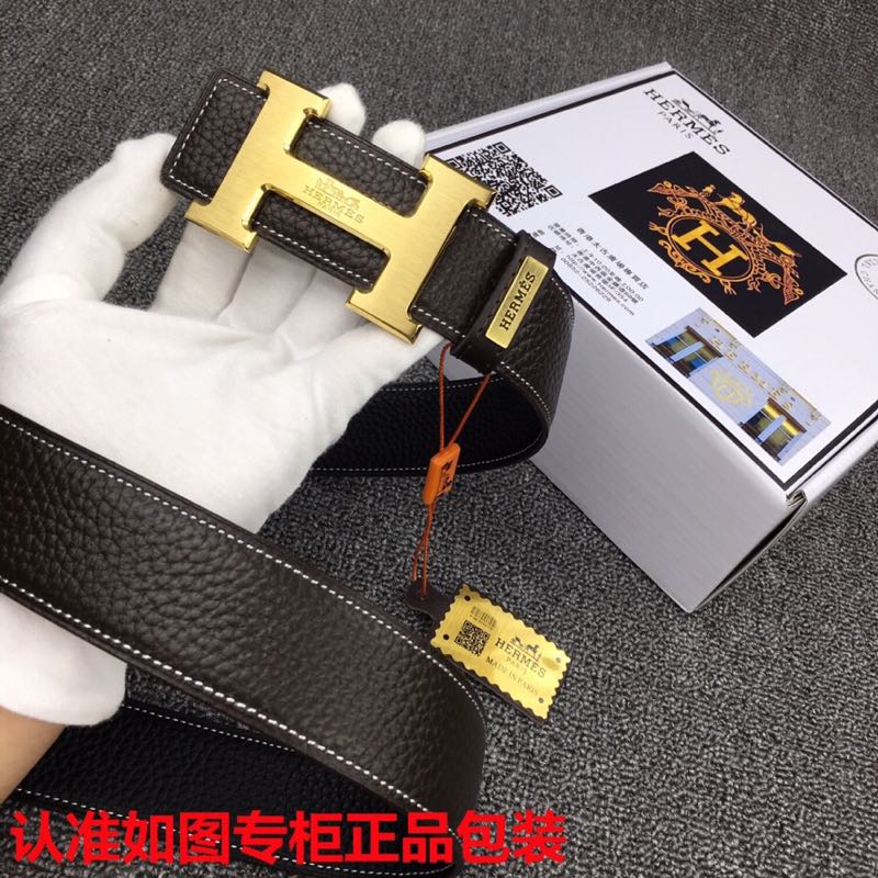 HM   Belt 38mm Black Cowhide Gold Buckle 620253