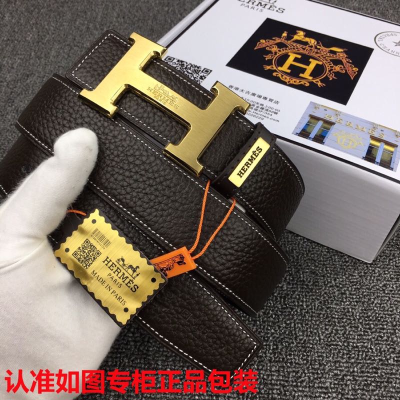HM   Belt 38mm Black Cowhide Gold Buckle 620253