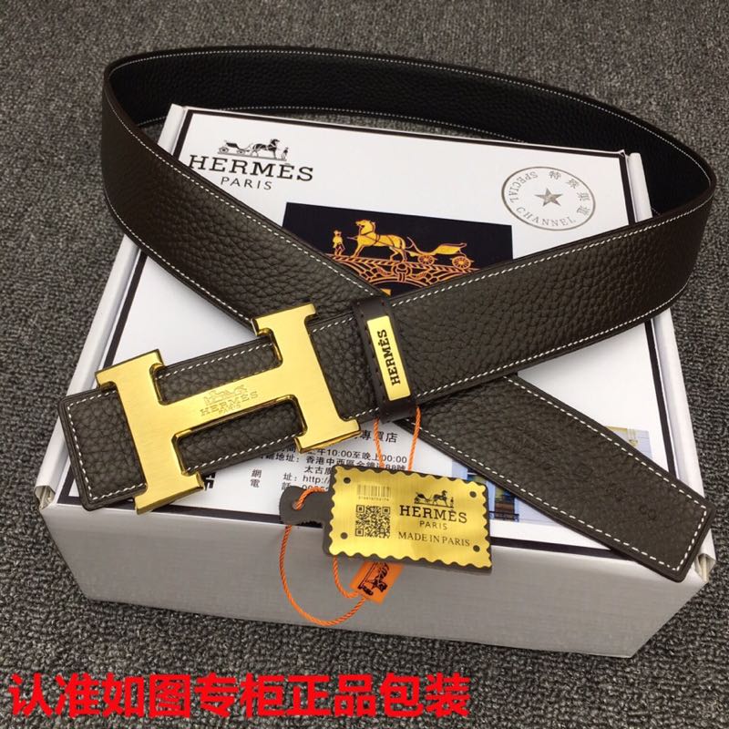 HM   Belt 38mm Black Cowhide Gold Buckle 620253