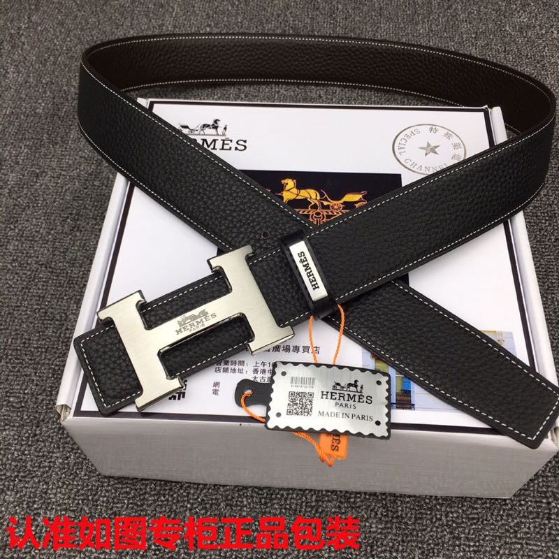 HM   Belt 38mm Black Cowhide Sliver Buckle 620254