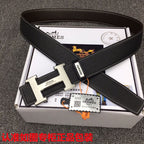 HM   Belt 38mm Black Cowhide Sliver Buckle 620254
