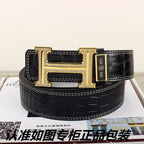 HM   Belt 38mm Black Crocodile Pattern Gold Buckle 620264