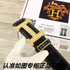 HM   Belt 38mm Black Crocodile Pattern Gold Buckle 620264