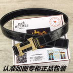 HM   Belt 38mm Black Crocodile Pattern Gold Buckle 620264