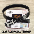 HM   Belt 38mm Black Crocodile Pattern Sliver Buckle 620265