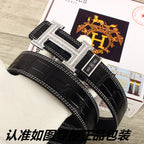 HM   Belt 38mm Black Crocodile Pattern Sliver Buckle 620265