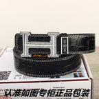 HM   Belt 38mm Black Crocodile Pattern Sliver Buckle 620265