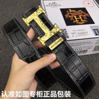 HM Belt 38mm Black Crocodile Leather Gold Buckle 619361
