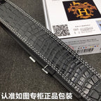 HM Belt 38mm Black Crocodile Leather Sliver Buckle 619362