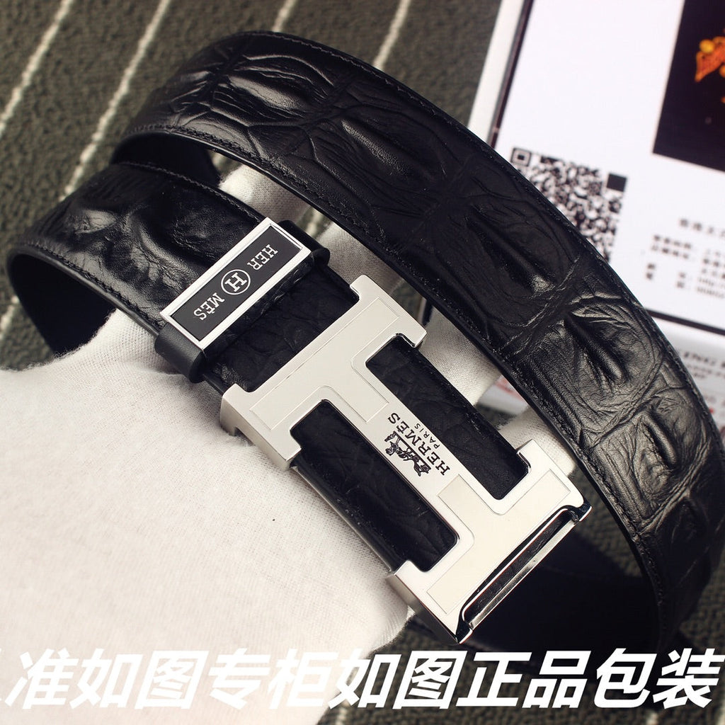 HM   Belt 38mm Black Epsom Sliver Buckle 620267