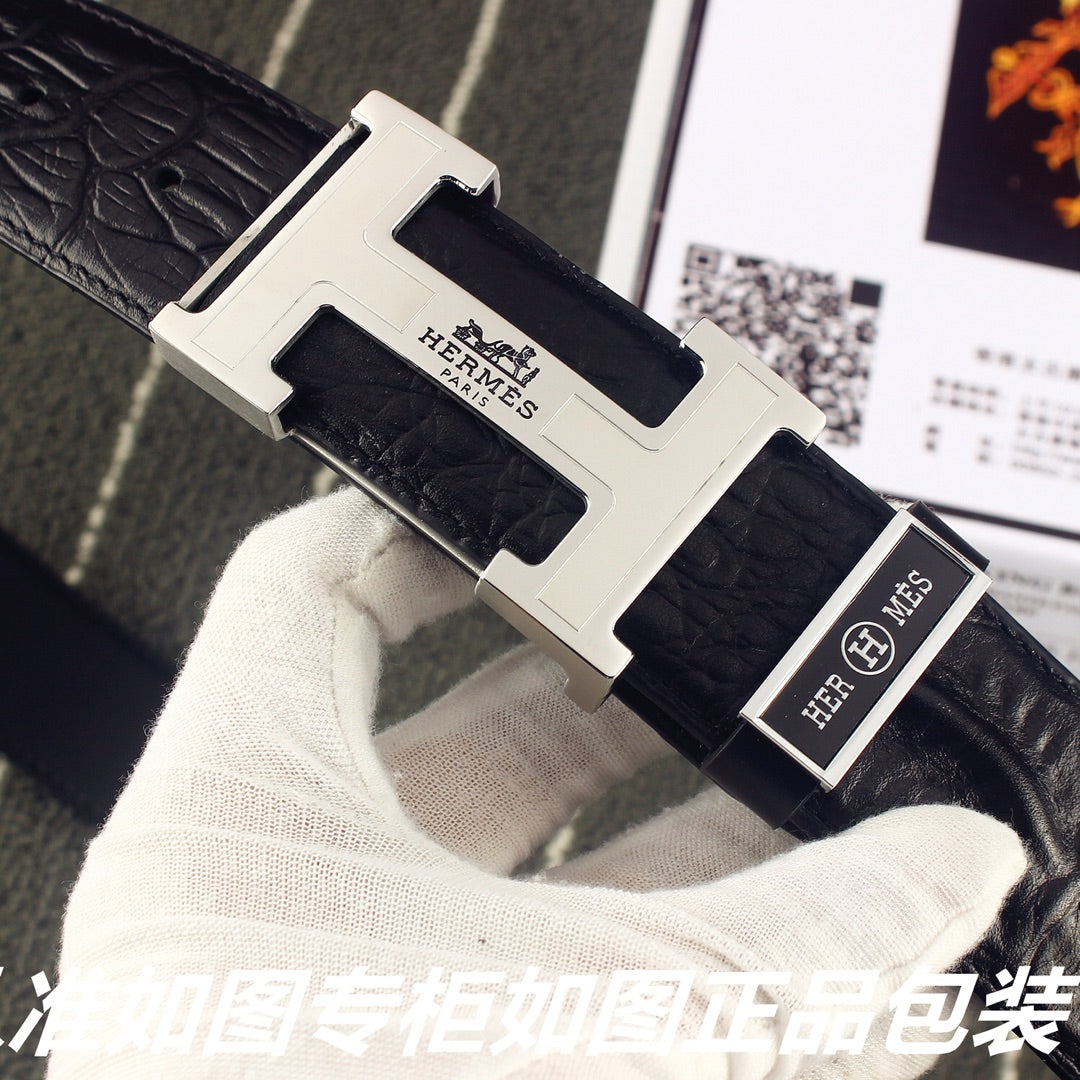 HM   Belt 38mm Black Epsom Sliver Buckle 620267