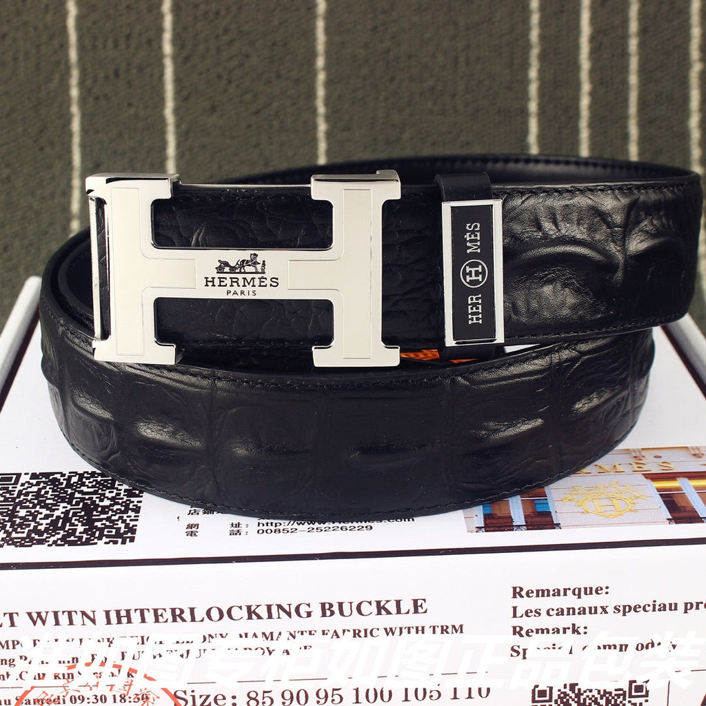 HM   Belt 38mm Black Epsom Sliver Buckle 620267