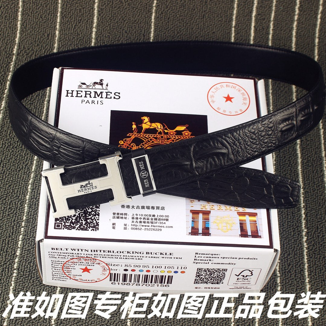 HM   Belt 38mm Black Epsom Sliver Buckle 620267