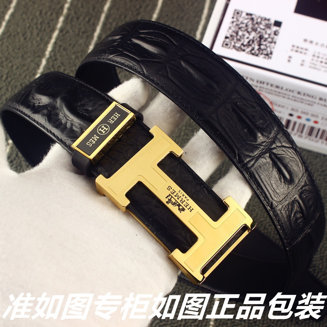 HM   Belt 38mm Black Epsom Gold Buckle 620266