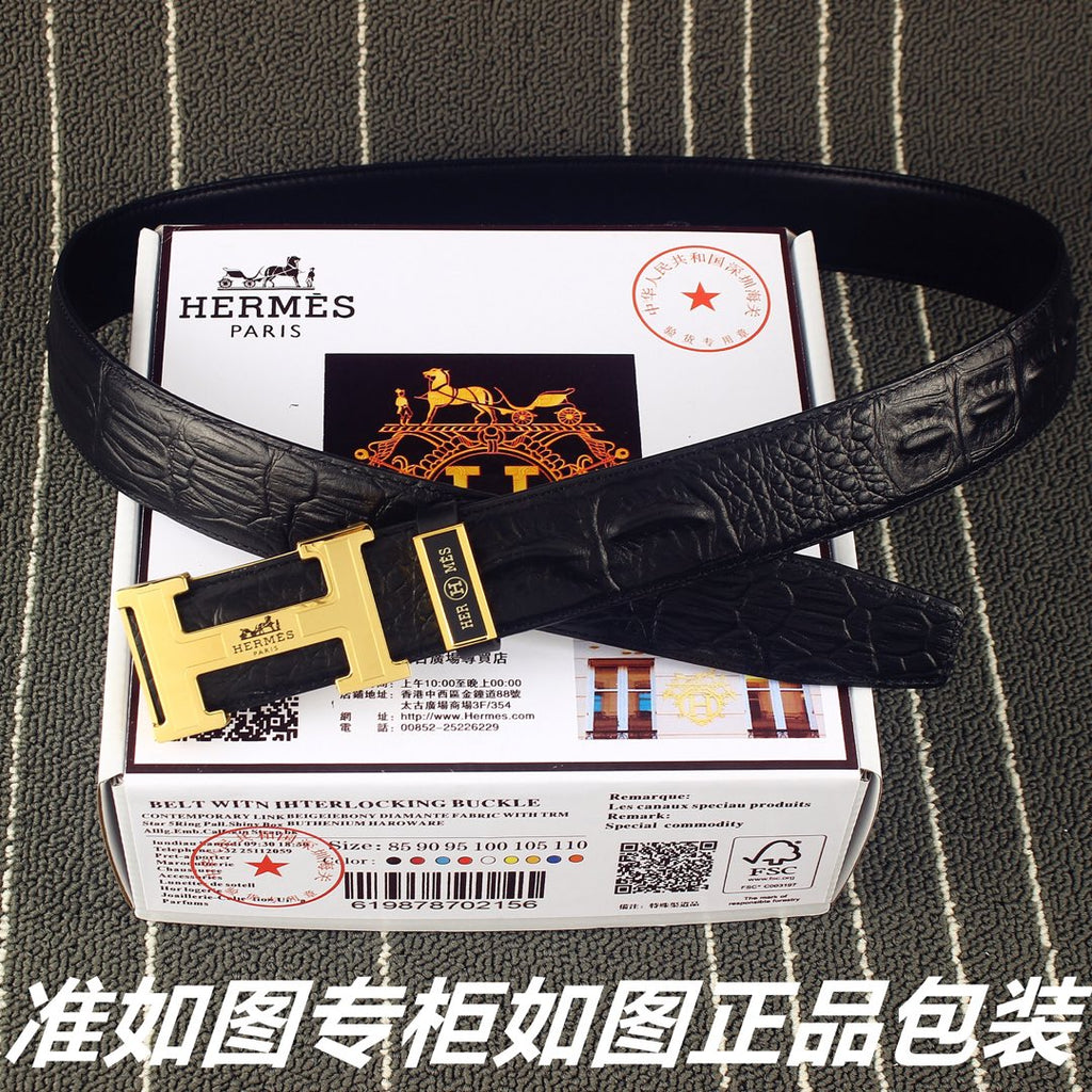 HM   Belt 38mm Black Epsom Gold Buckle 620266