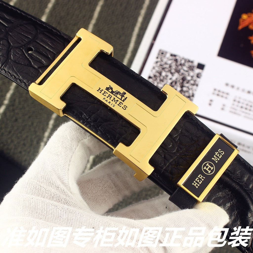 HM   Belt 38mm Black Epsom Gold Buckle 620266