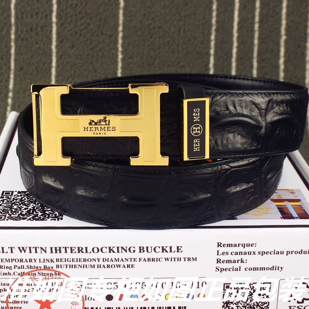 HM   Belt 38mm Black Epsom Gold Buckle 620266