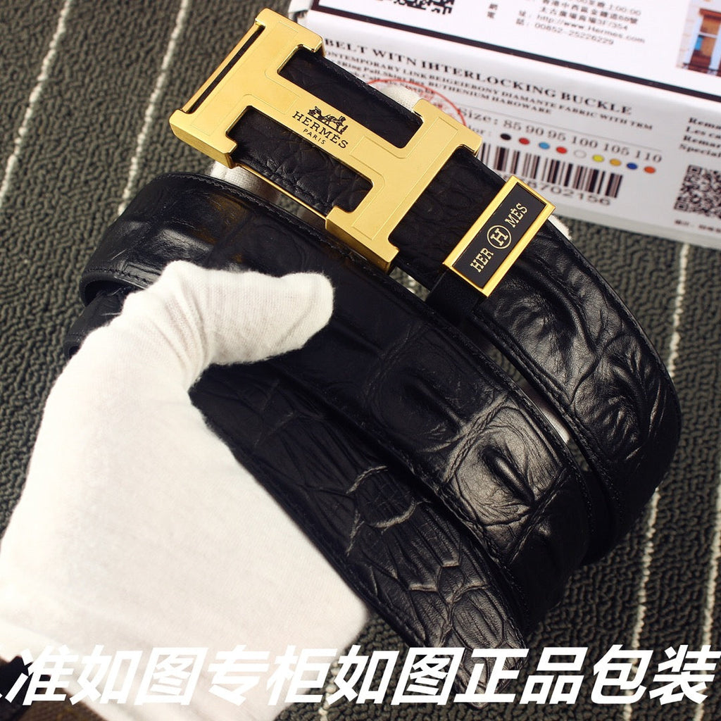 HM   Belt 38mm Black Epsom Gold Buckle 620266