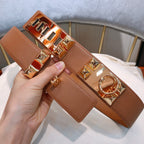 collier de chien belt 45mm brown epsom pink gold buckle